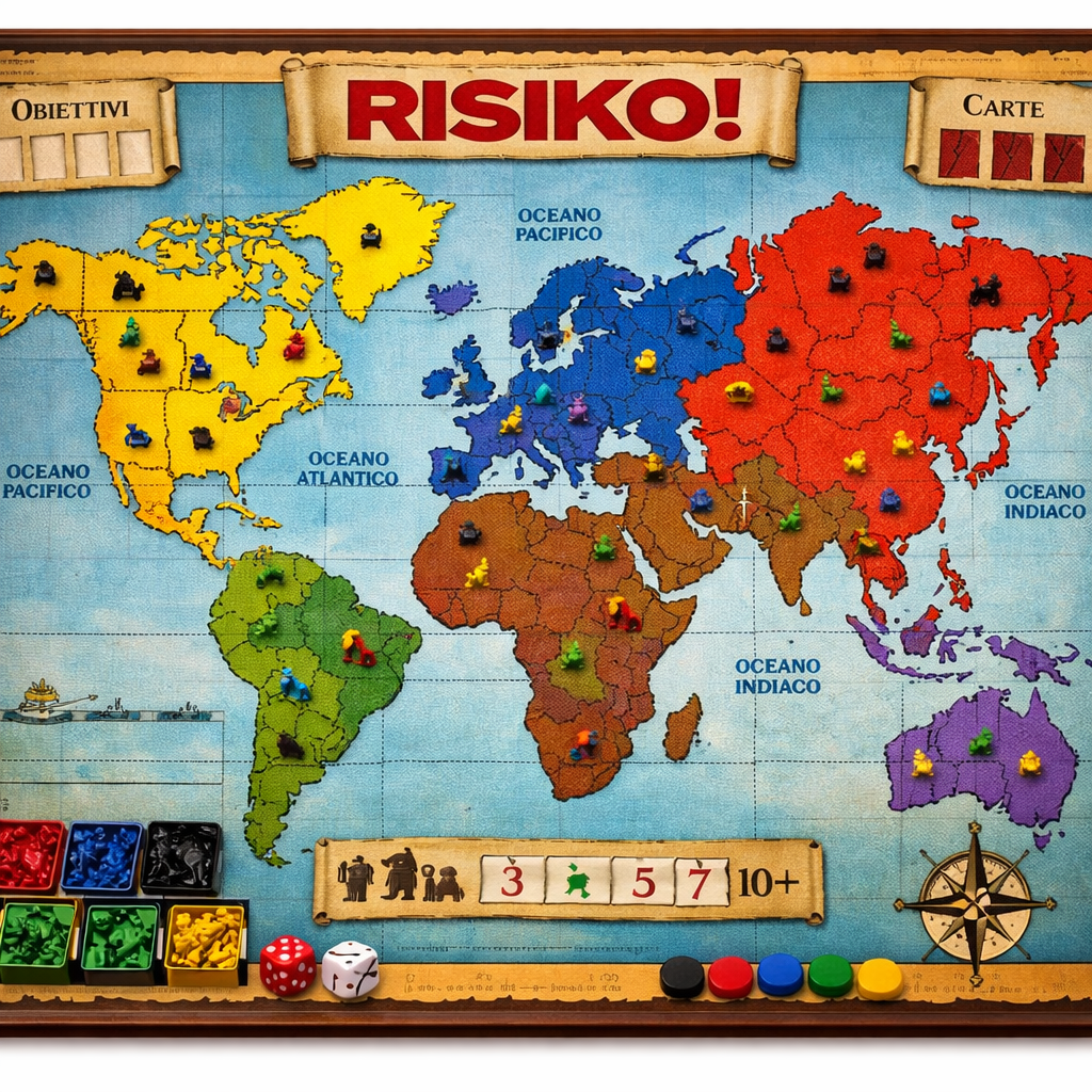 Risiko! board game world map with colored territories and game pieces