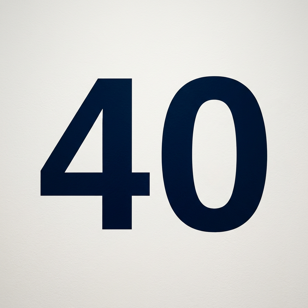 Number 40 in bold navy text on white background