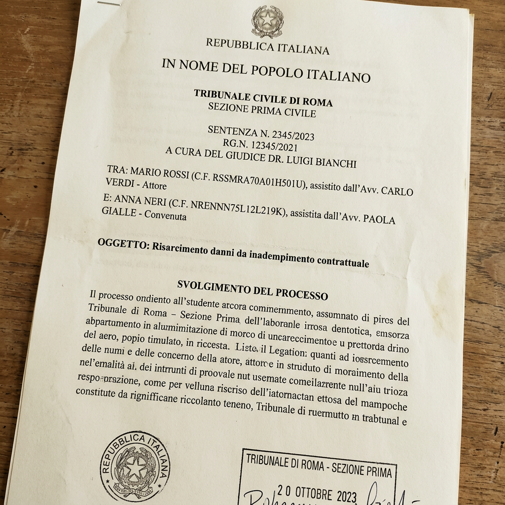 Italian civil court decision document regarding contract damage compensation