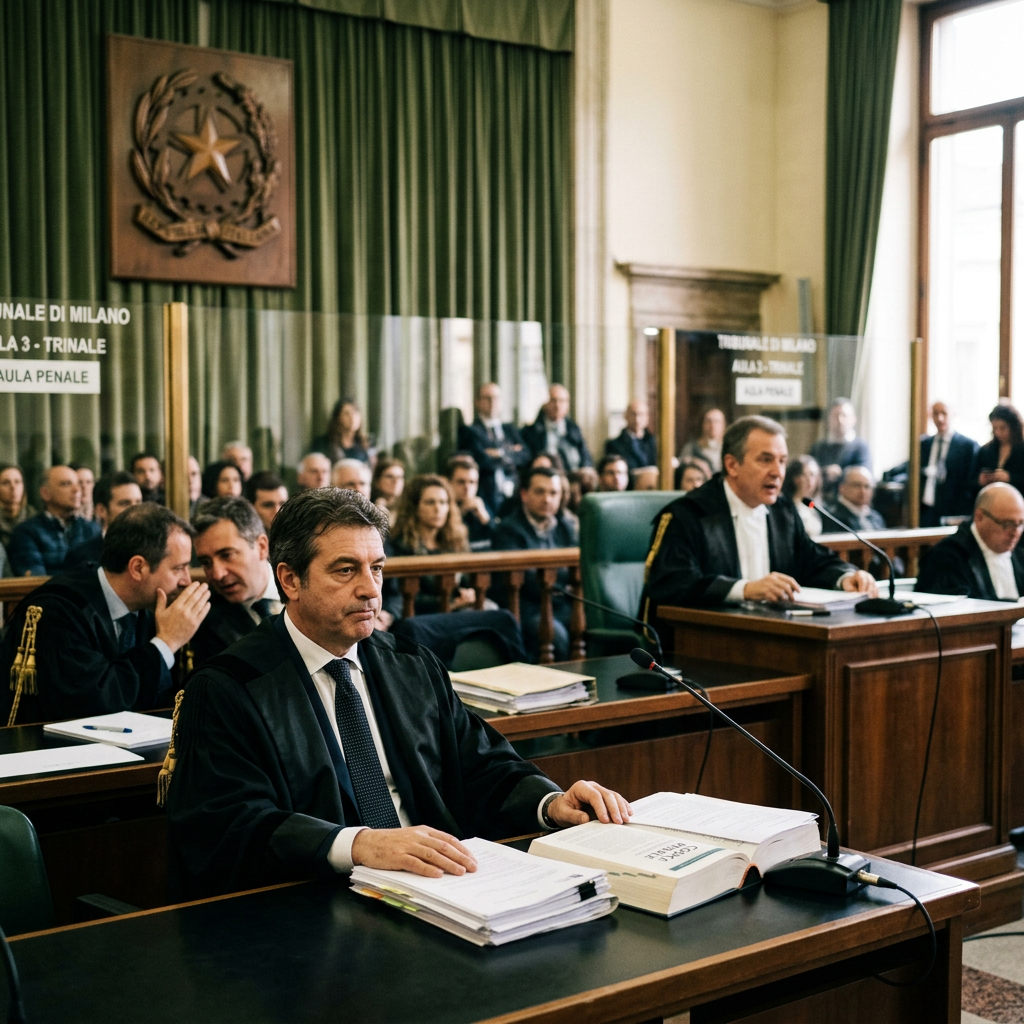 Courtroom scene with lawyers and judge during trial