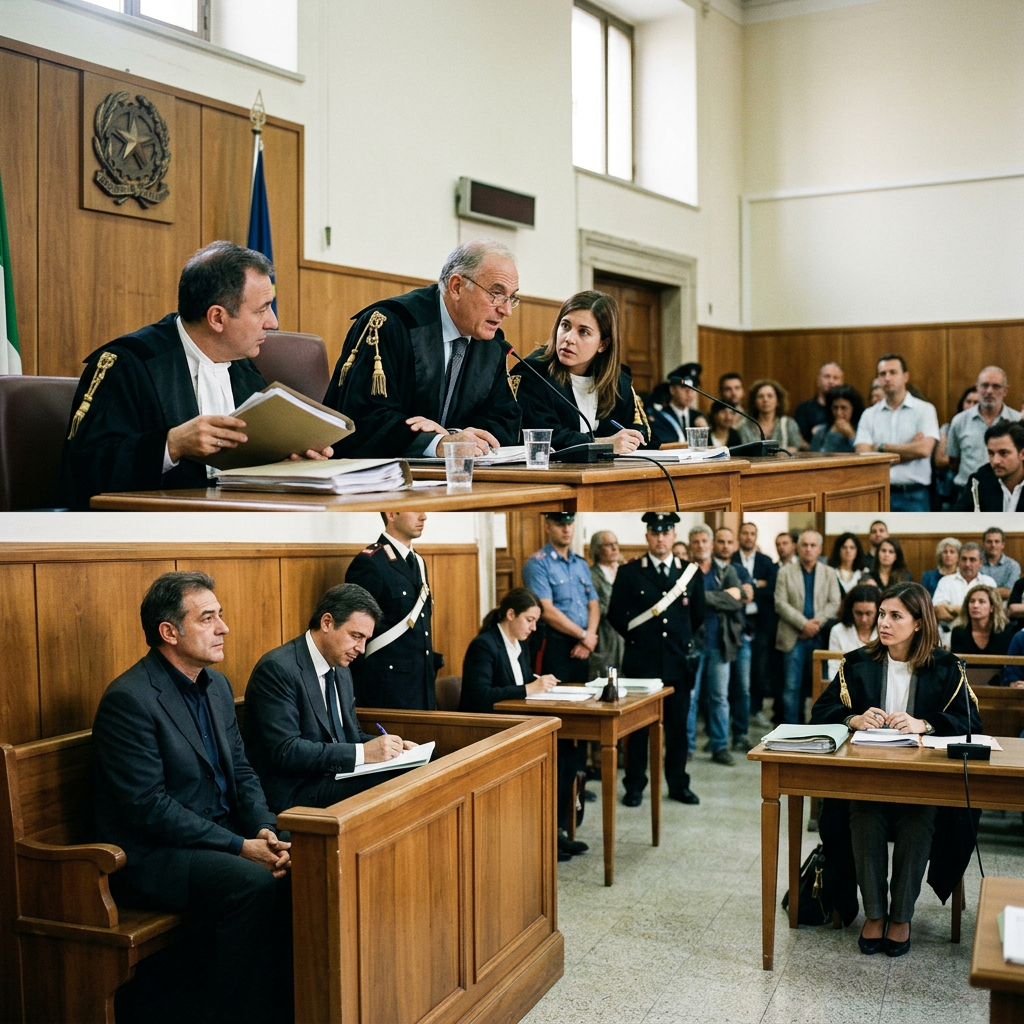 Legal representatives and uniformed officers participate in a courtroom hearing