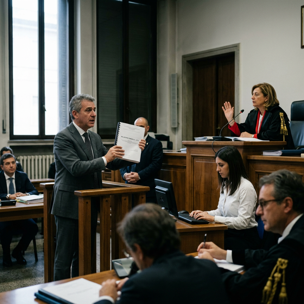 Lawyer presenting a document before a judge in court
