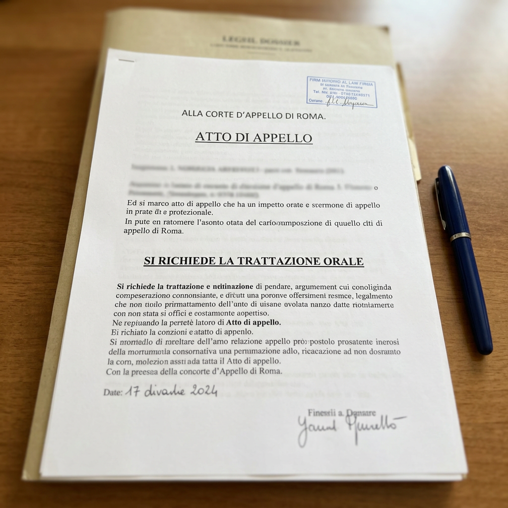 Italian court appeal document titled “ATTO DI APPELLO” beside a blue pen