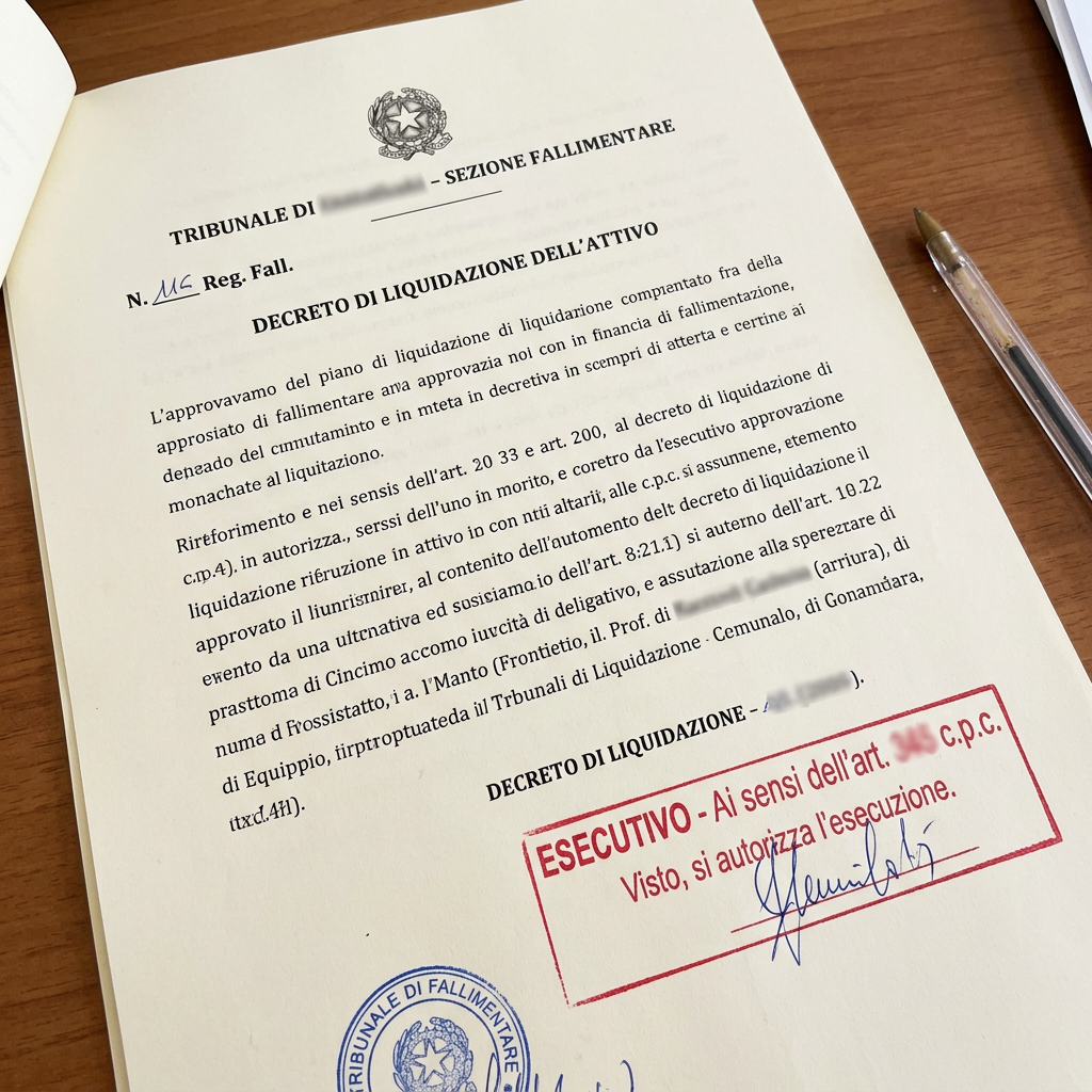 Italian court liquidation decree with official stamps and handwritten signatures