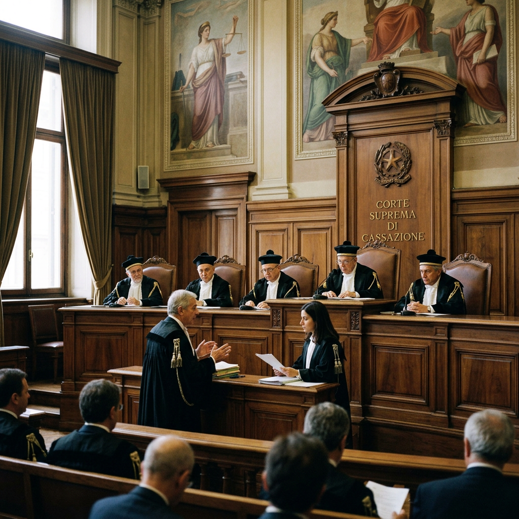 Lawyers address judges in an Italian Supreme Court courtroom