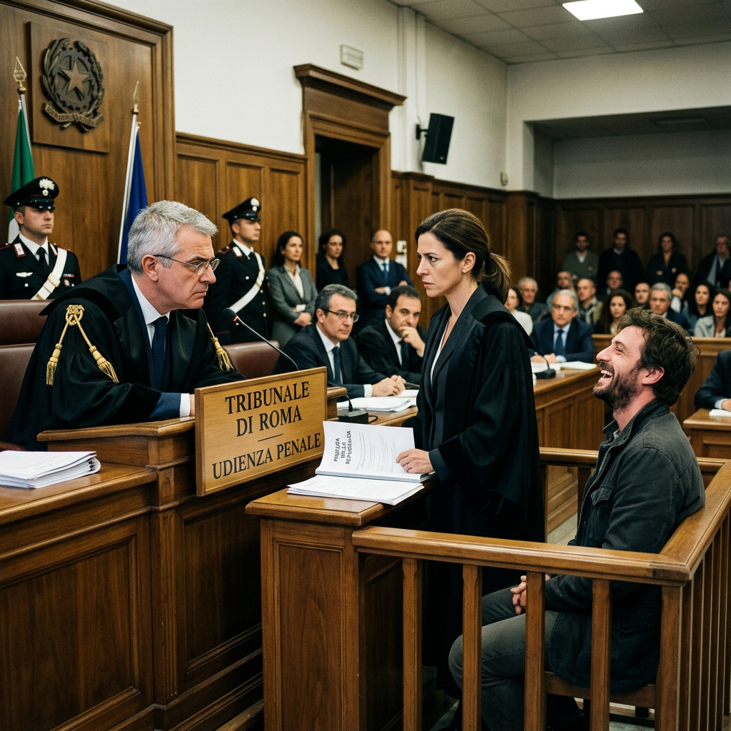 TRIBUNALE DI ROMA UDIENZA PENALE sign, judge, lawyer, and defendant