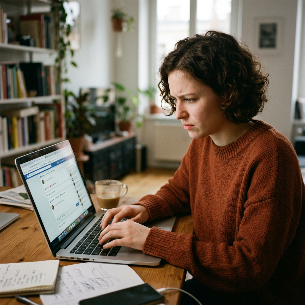 Woman typing on a laptop at a home workspace