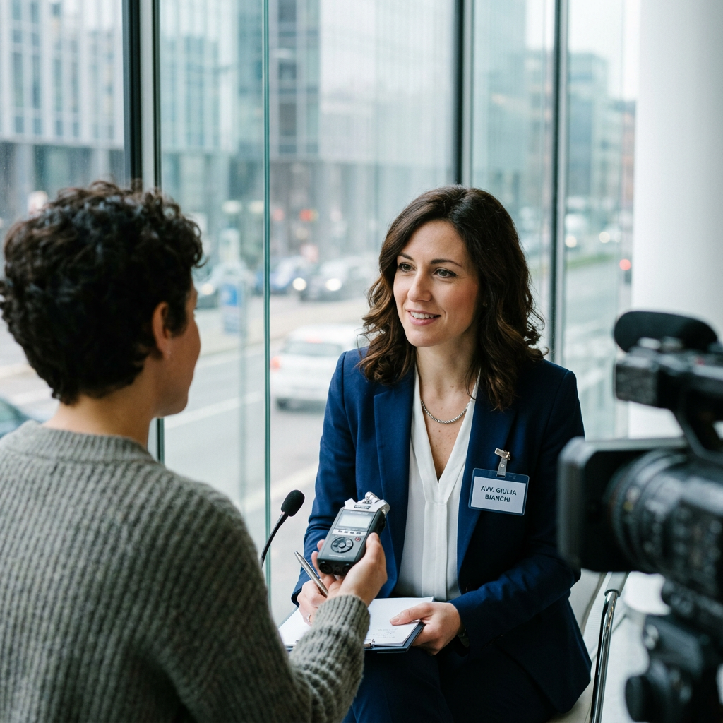 Journalist recording attorney Giulia Bianchi during an interview