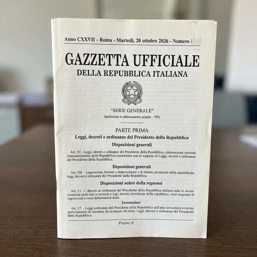 Gazzetta Ufficiale della Repubblica Italiana; Anno CXXVII, Roma, Martedì 20 ottobre 2026, Numero 1; Serie Generale, Parte Prima.